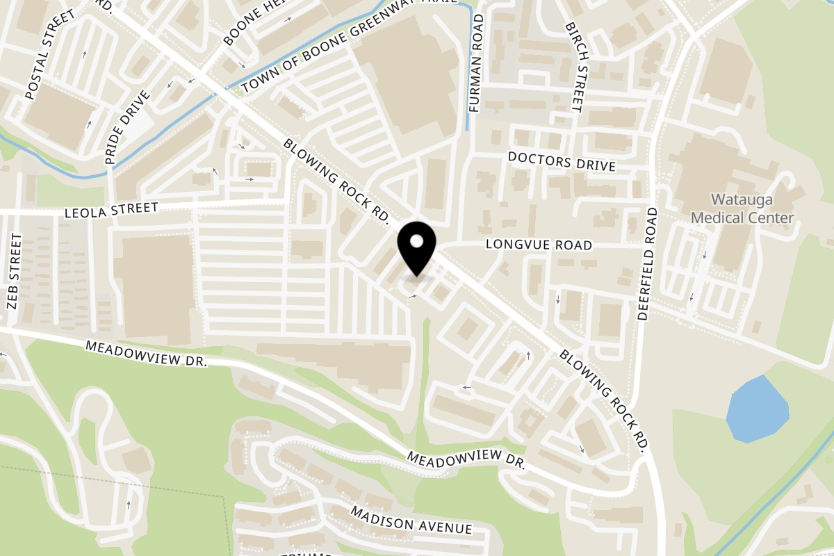 Map showing the location of Peddler Steak House on 1972 Blowing Rock Rd in Boone